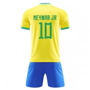 Fotballdrakter Barn Brasil VM 2022 Neymar JR 10 Hjemme Draktsett..